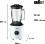 ⁦براون خلاط سطح الطاولة باور بليند 3 من  – سعة 1.5 لتر – 800 وات – أبيض – موديل JB3150WH⁩ - الصورة ⁦3⁩